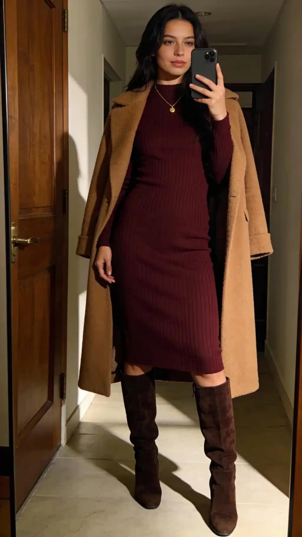 Berry Knit Dress, Suede Boots