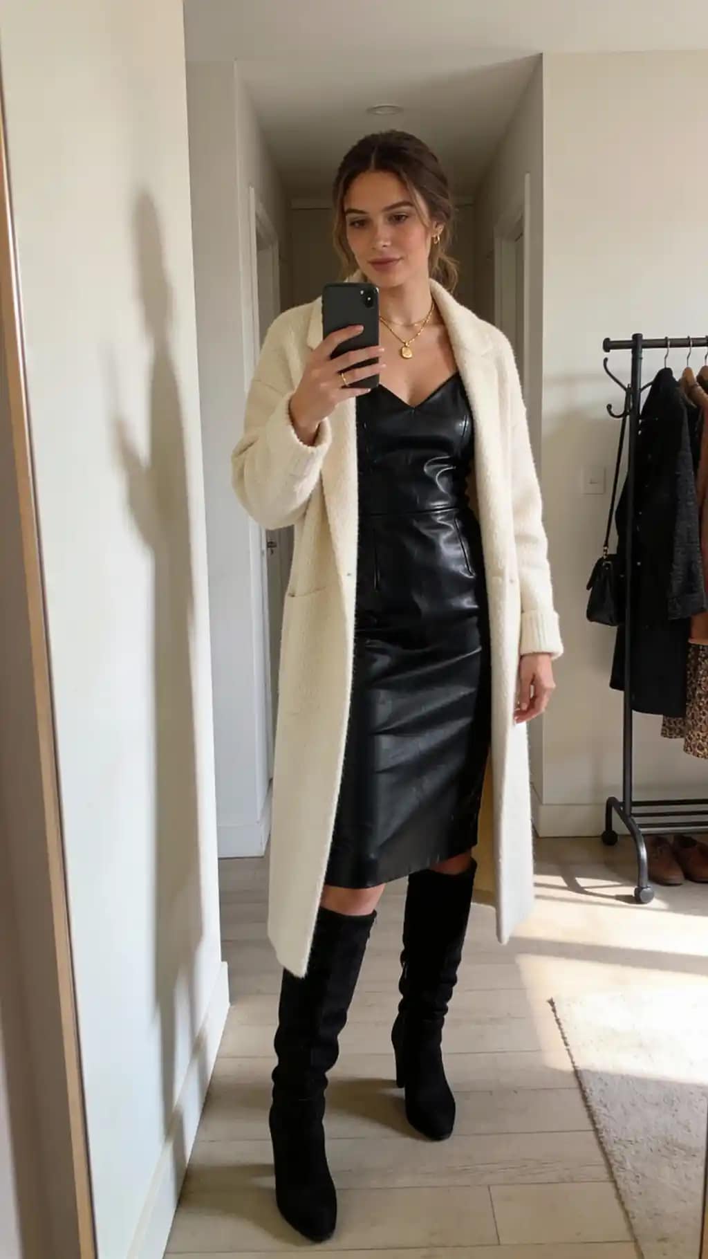 Sleek Faux Leather Dress Combo