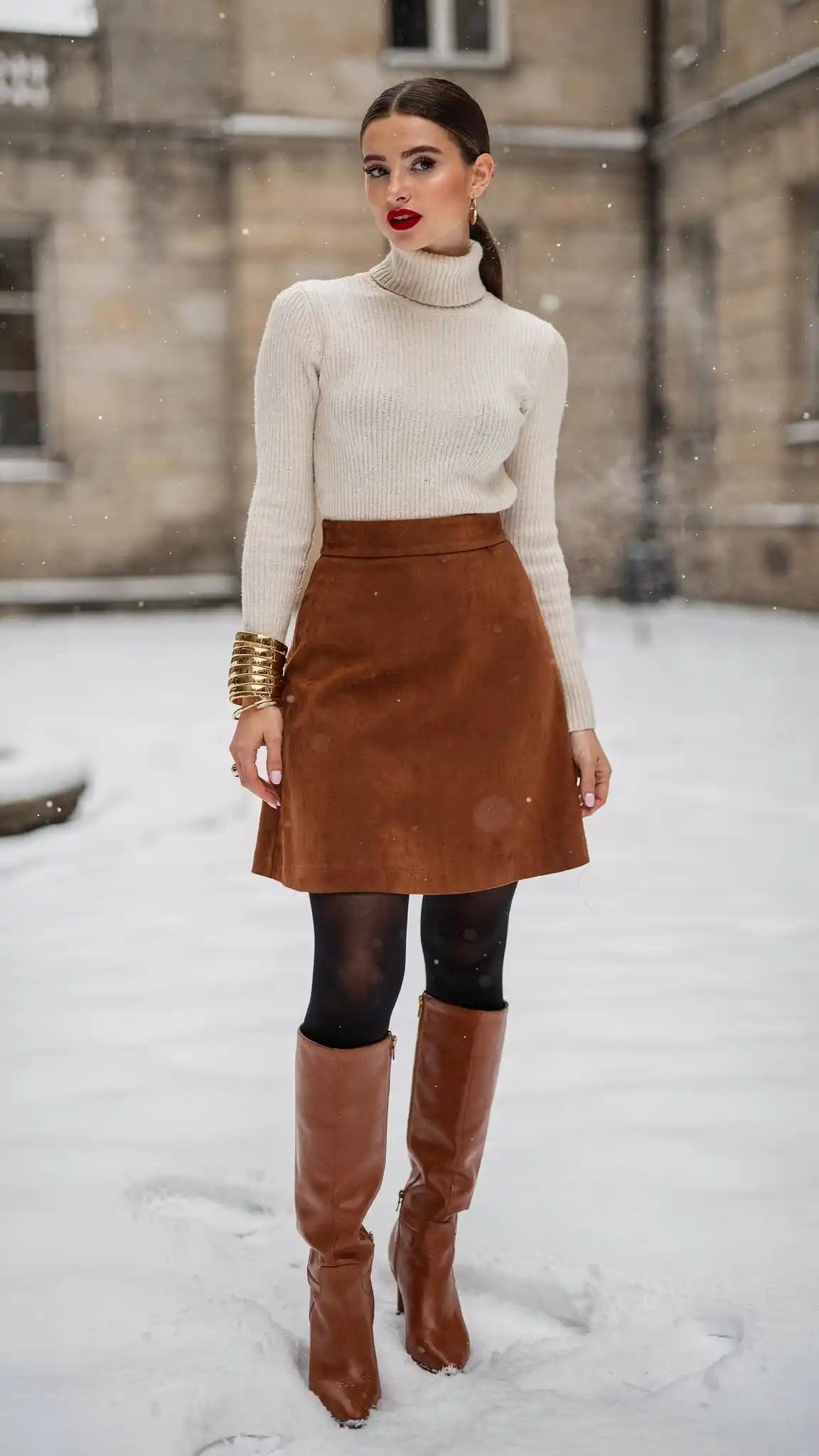 Suede Skirt Winter Brunch