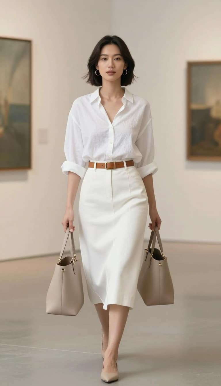 Minimalist White Skirt Look