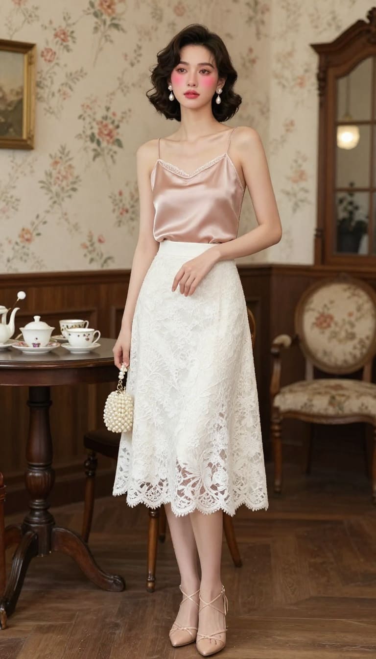 Romantic Lace White Skirt Outfit