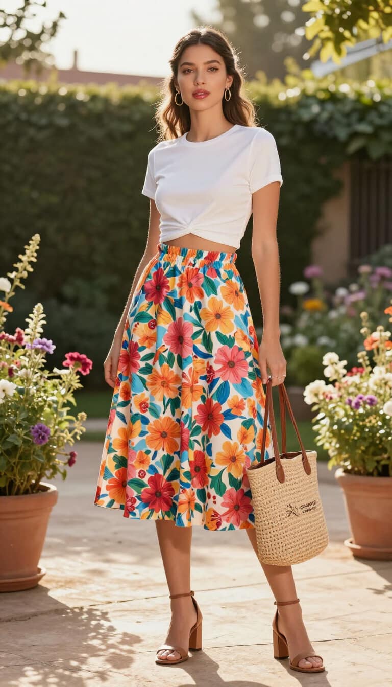 Floral Midi Skirt Ensemble