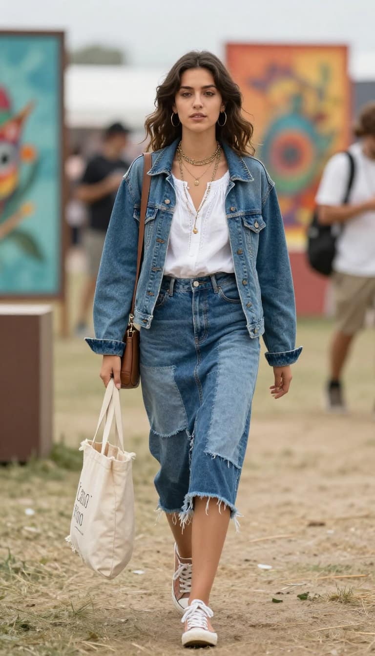 Patchwork Jean Skirt Combo