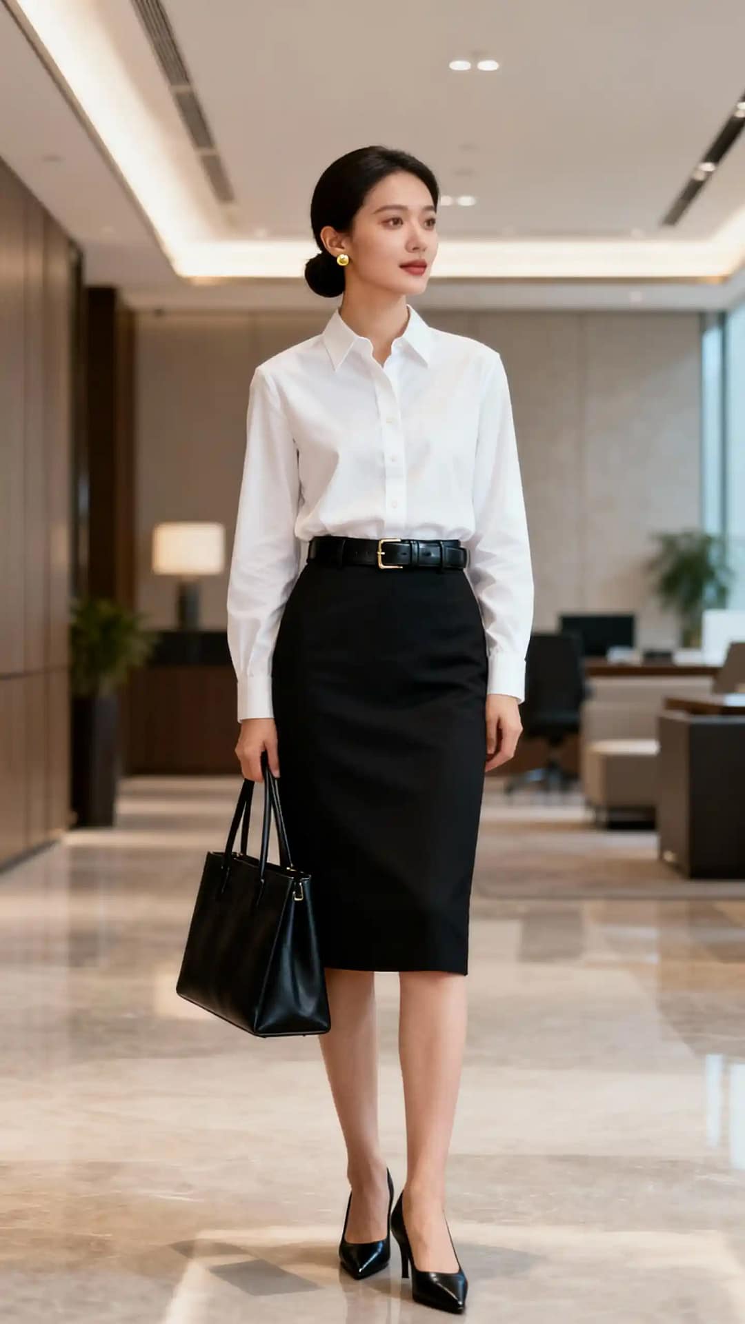 Classic Black Skirt Office Look