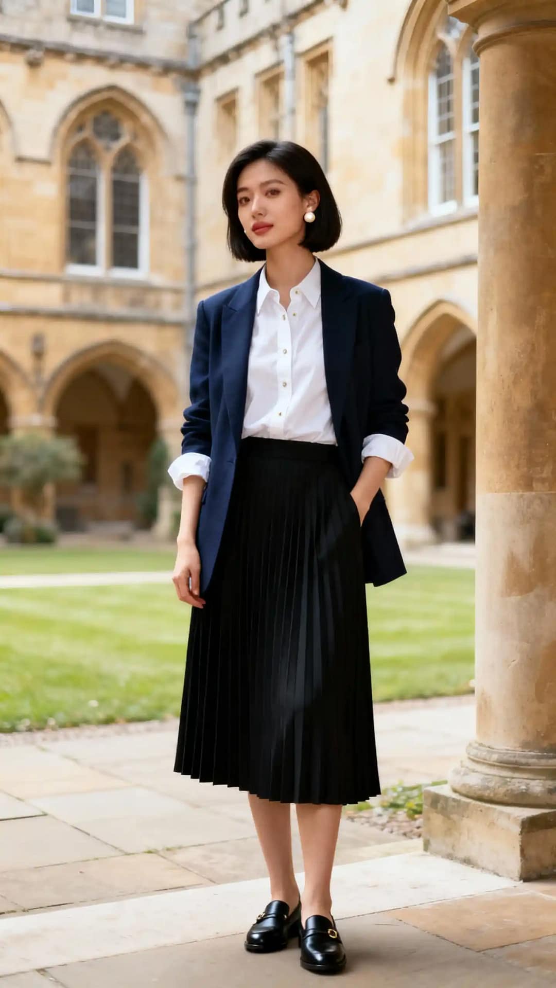 Preppy Black Skirt Ensemble
