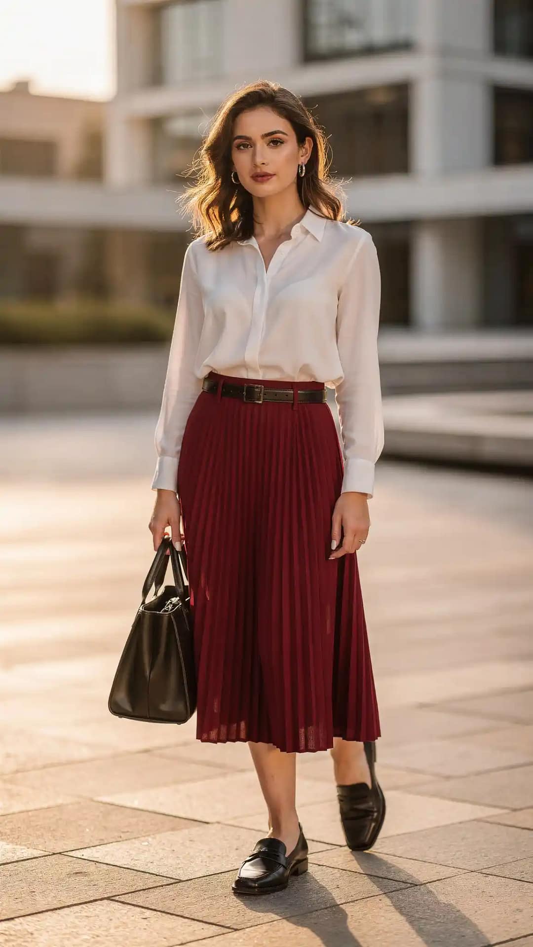 Pleated Midi Skirt Combo
