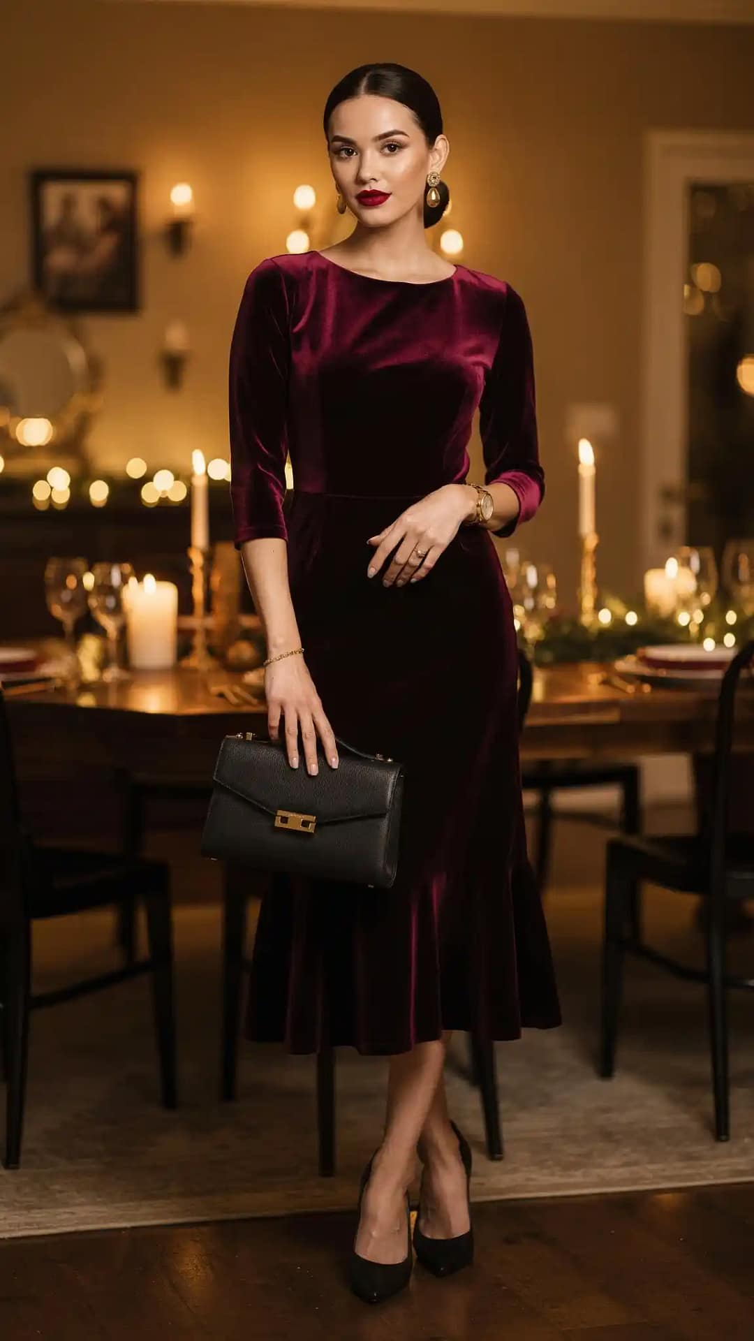Velvet Midi Dress Formal Look